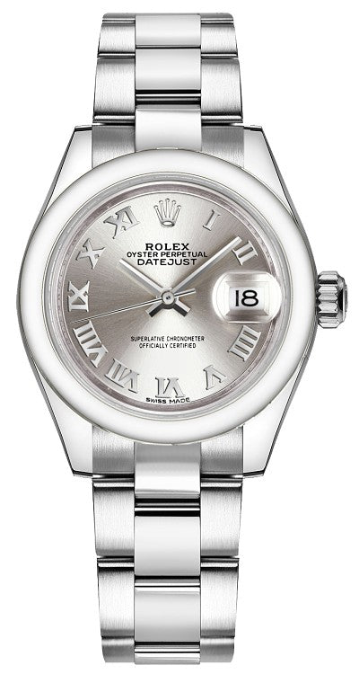 Rolex Lady-Datejust 28 Silver Roman Numeral Oyster Bracelet Watch 279160-0008