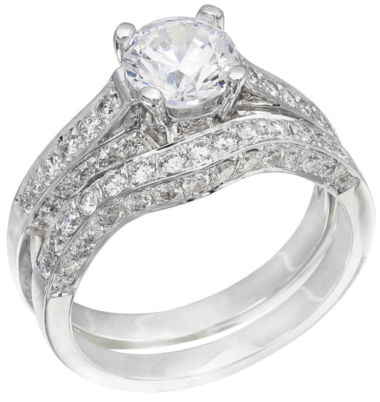 Diamond Wedding Ring Set, .90 Carat Diamonds on 14K White Gold