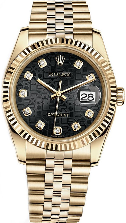 Rolex Datejust 36 Black Diamond Jubilee Gold Watch 116238-0078