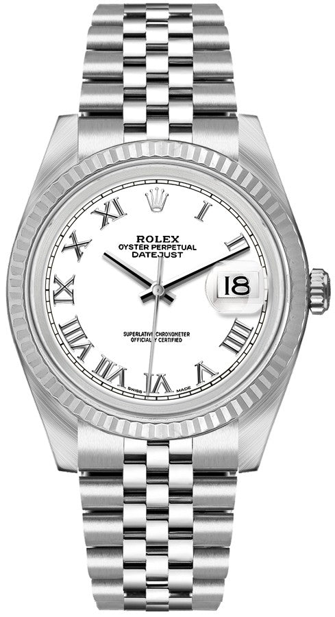 Rolex Datejust 36 White Gold Fluted Bezel Unisex Watch 16234