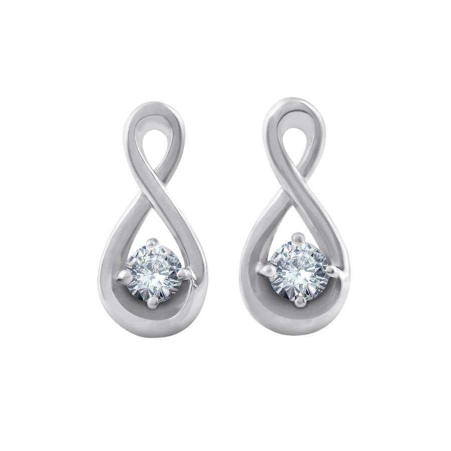 Diamond Knot Stud Earrings, 0.19 Carat on Solid 14k White Gold E020KN1W