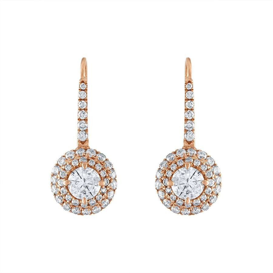 Diamond Drop Earrings, 1.10 Carat on Solid 18k Rose Gold