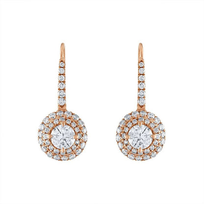 Diamond Drop Earrings, 1.10 Carat on Solid 18k Rose Gold