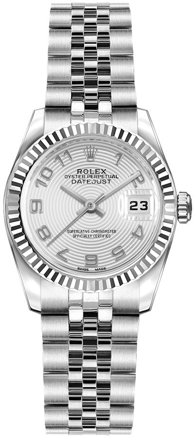 Rolex Lady-Datejust 26 Women's White Gold Fluted Bezel Watch 179174