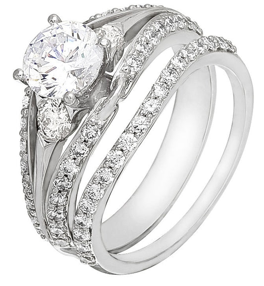 Diamond Wedding Ring Set, 1.01 Carat Diamonds on 14K White Gold