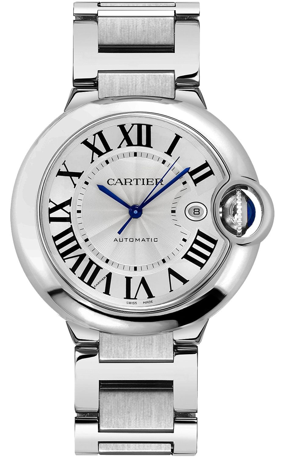 Cartier Ballon Bleu 42 Guilloche Silver Dial Men's Dress Watch W69012Z4