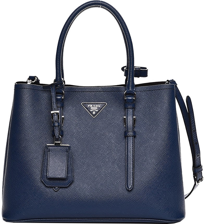 Prada Saffiano Cuir Double Medium Tote Bag in Blue