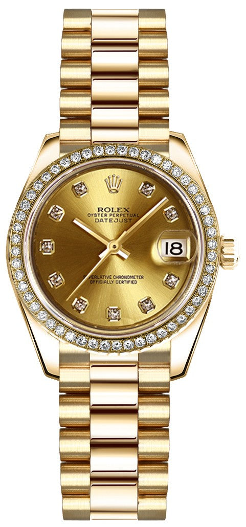 Rolex Lady-Datejust 26 Champagne Diamond Dial Women's Watch 179138