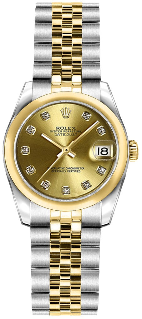 Rolex Lady-Datejust 26 Champagne Diamond Dial Women's Watch 179163