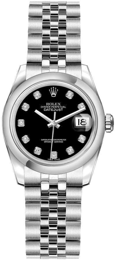 Rolex Lady-Datejust 26 Black Diamond Dial Women's Watch 179160