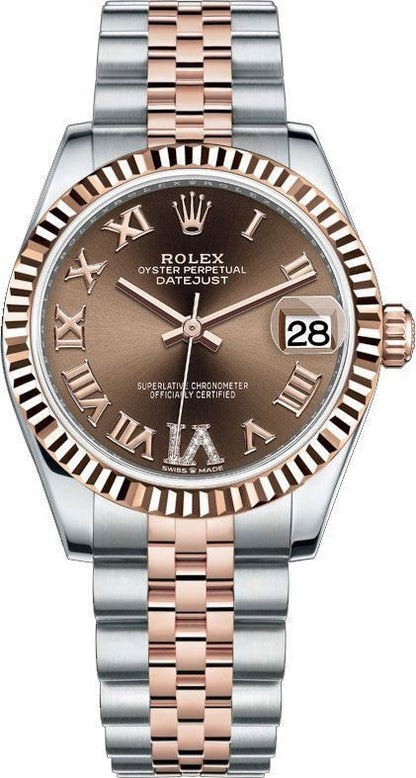 Rolex Datejust 31 18k Everose Gold Fluted Bezel Women's Watch 278271-0004