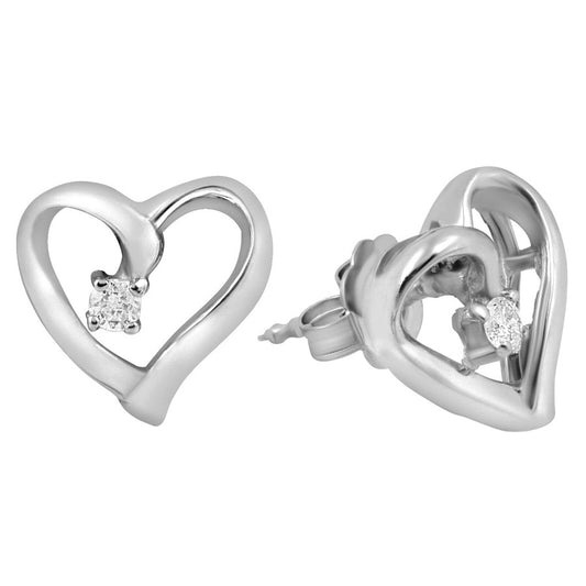 Diamond Heart Earrings, .05 Carat on Solid 14k White gold