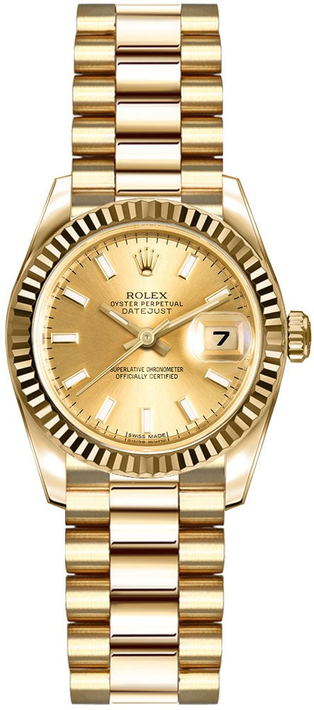 Rolex Lady-Datejust 26 Solid 18k Yellow Gold Women's Watch 179178