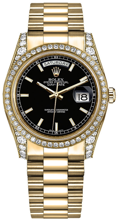 Rolex Day-Date 36 Black Dial Gold Watch 118388-0120