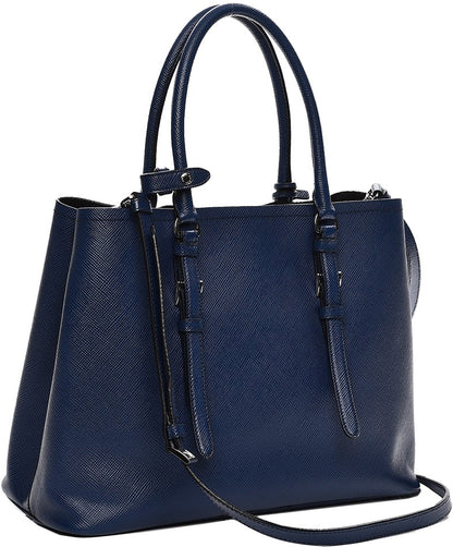 Prada Saffiano Cuir Double Medium Tote Bag in Blue