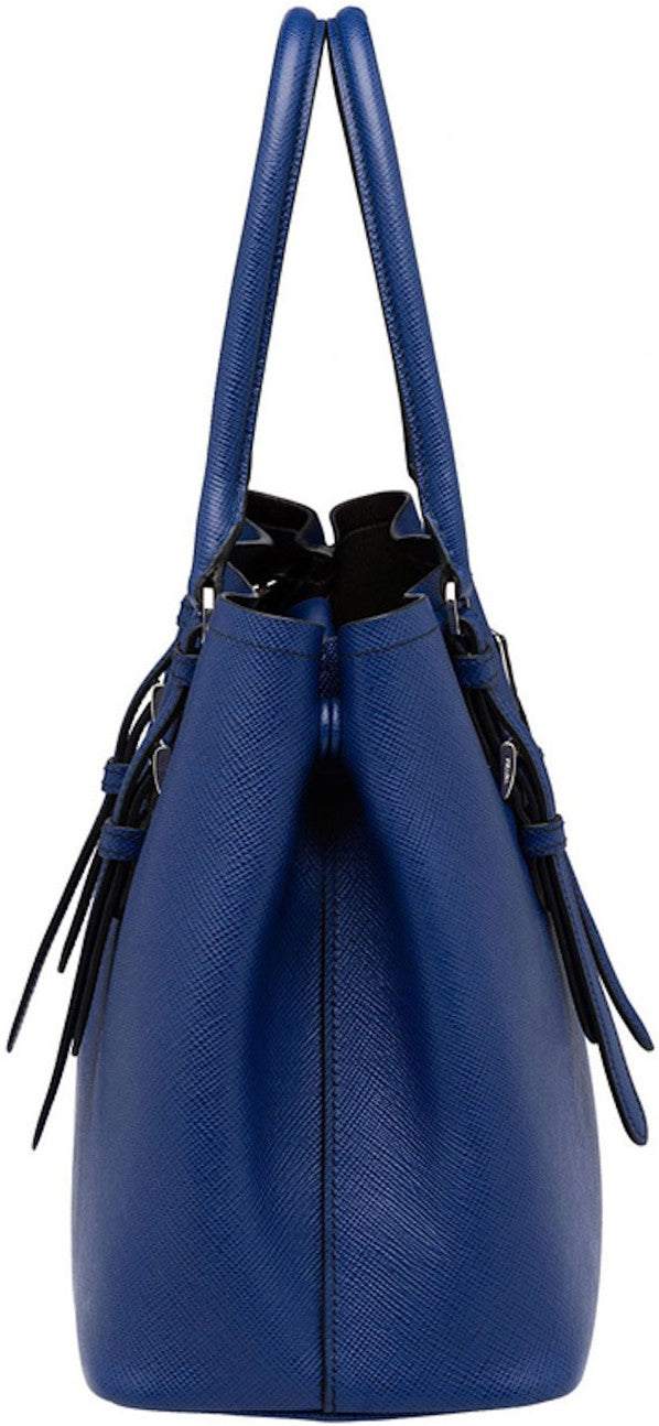 Prada Blue Saffiano Cuir Double Large Tote Bag