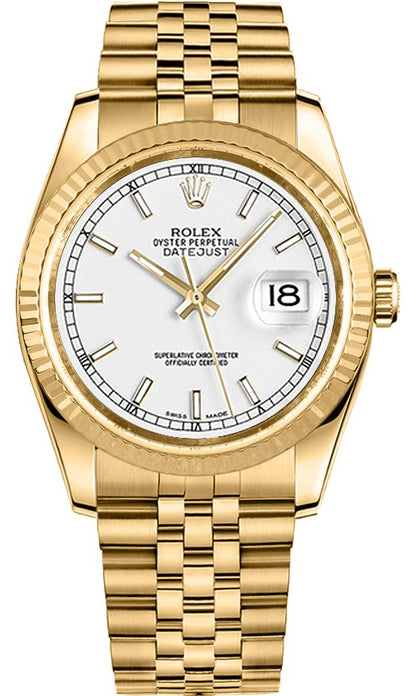 Rolex Datejust 36 White Dial Yellow Gold Watch 116238-0072