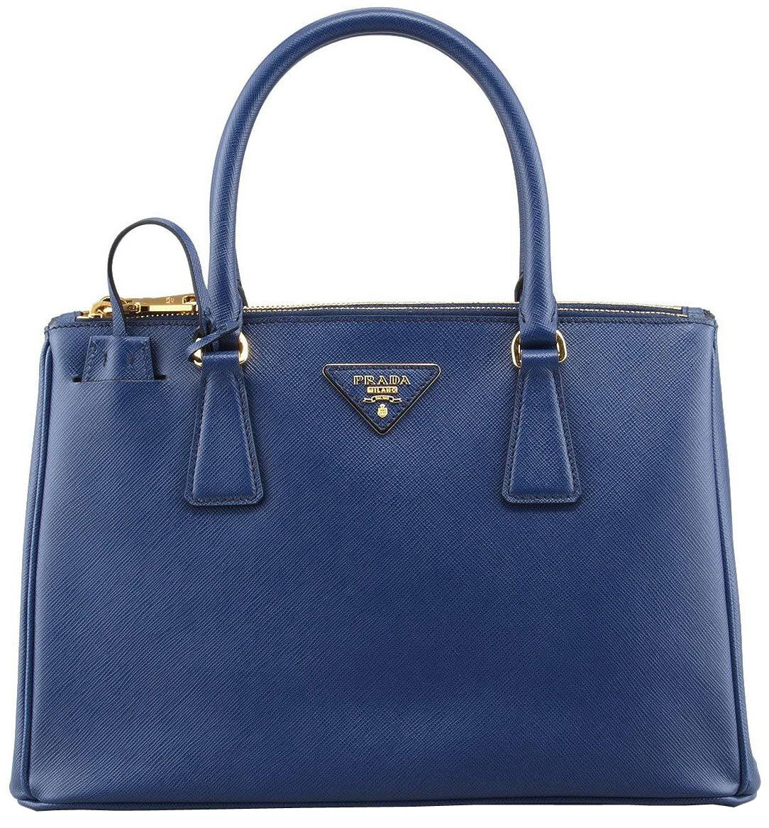 Prada Blue Saffiano Lux Small Double-Zip Tote Bag