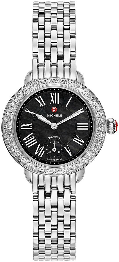 Michele Serein 12 Black Dial Stainless & Diamond Ladies Watch MWW21E000018