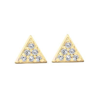 Diamond Pave Triangle Stud Earrings, 0.12 Carat on Solid 14k Yellow Gold