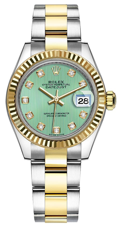 Rolex Lady-Datejust 28 Green Diamond Oyster Bracelet Watch 279173-0016