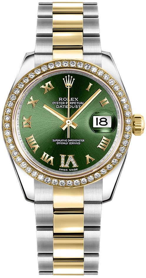 Rolex Datejust 31 Green Dial Yellow Gold & Steel Watch 178383-0043