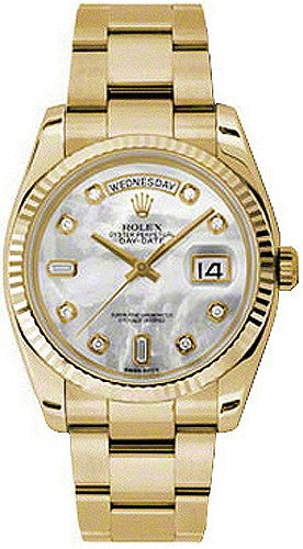 Rolex Day-Date 36 Mother of Pearl Fluted Bezel Gold Watch 118238-0152