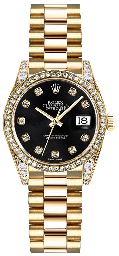 Rolex Lady-Datejust 26 Black Diamond Dial Gold Women's Watch 179158