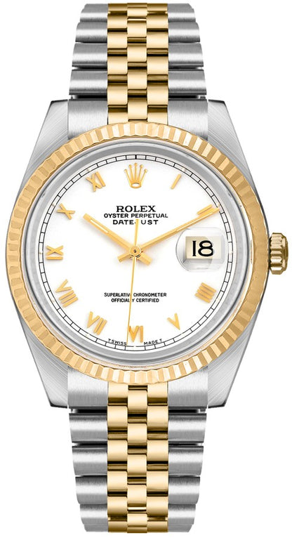 Rolex Datejust 36 White Roman Dial Watch 16233