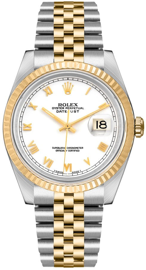 Rolex Datejust 36 White Roman Dial Watch 16233