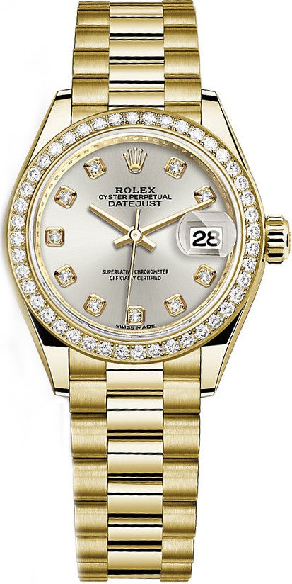 Rolex Lady-Datejust 28 Silver Diamond Gold Watch 279138RBR-0019