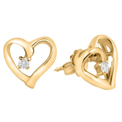 Diamond Heart Earrings, .05 Carat on 14k Yellow gold