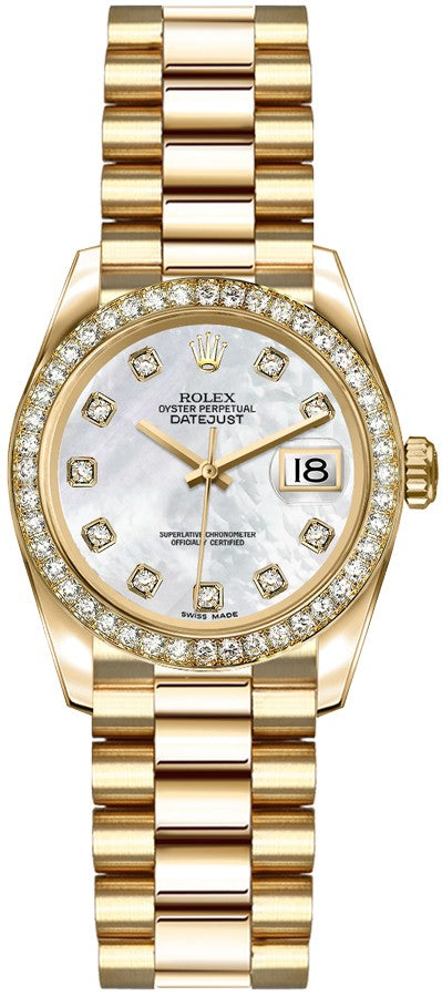 Rolex Lady-Datejust 26 Mother of Pearl Diamond Dial Gold Watch 179138