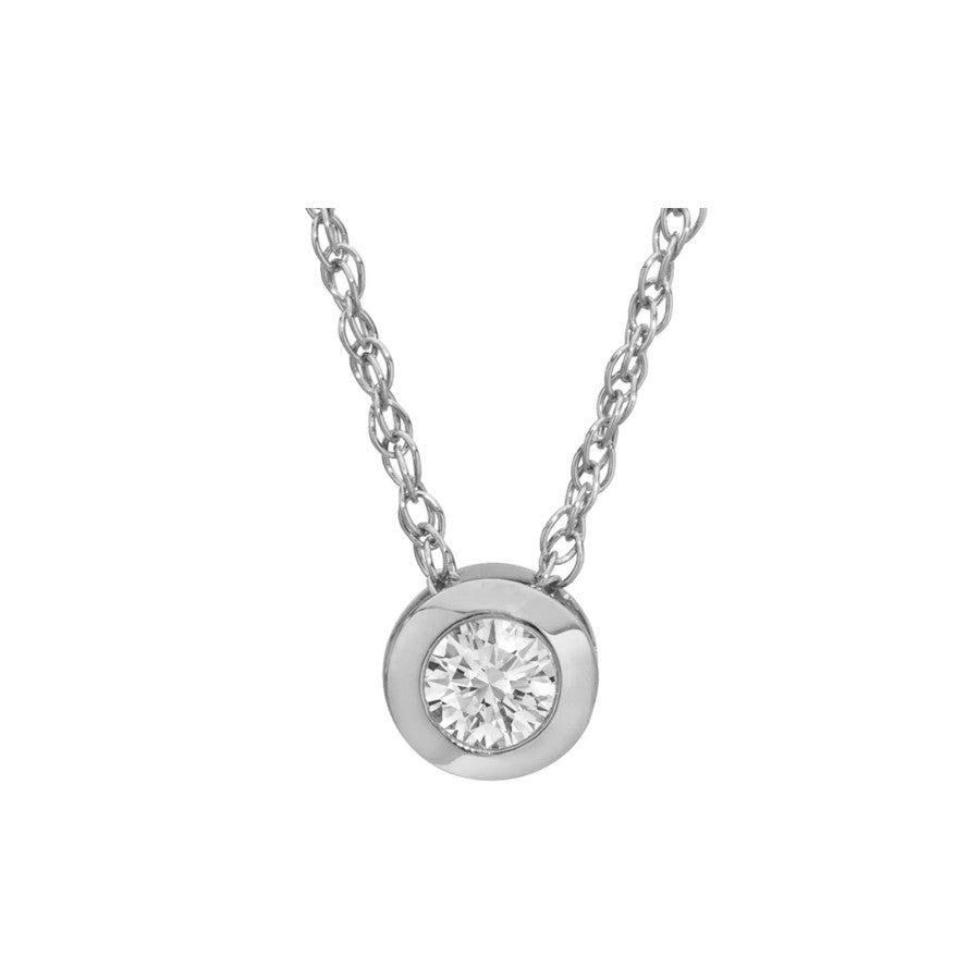 Diamond Solitaire Bezel Pendant, 0.22 Carat on Solid 14k White Gold P025SL2W