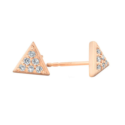 Diamond Pave Triangle Stud Earrings, 0.12 Carat on Solid 14k Rose Gold