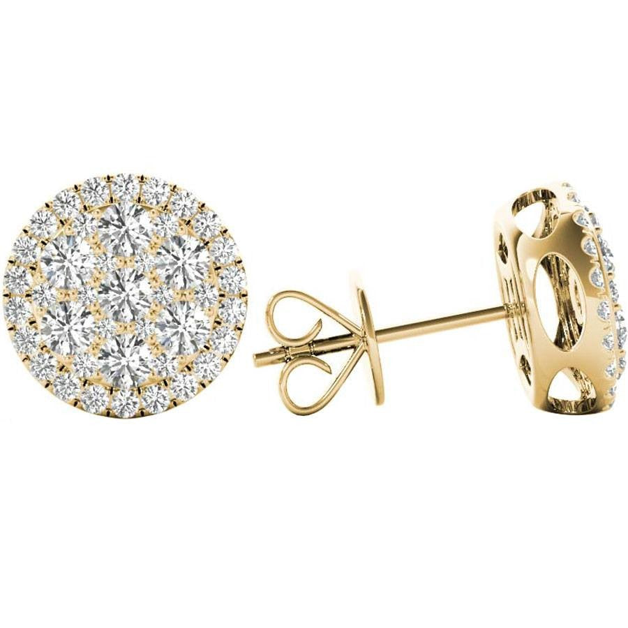 1.19 TCW Yellow Gold Diamond Halo Pave Earrings E20218Y