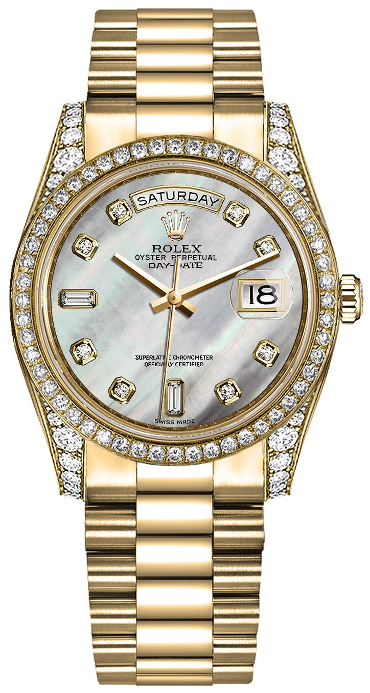 Rolex Day-Date 36 Mother of Pearl Diamond Dial President Bracelet Watch 118388-0018