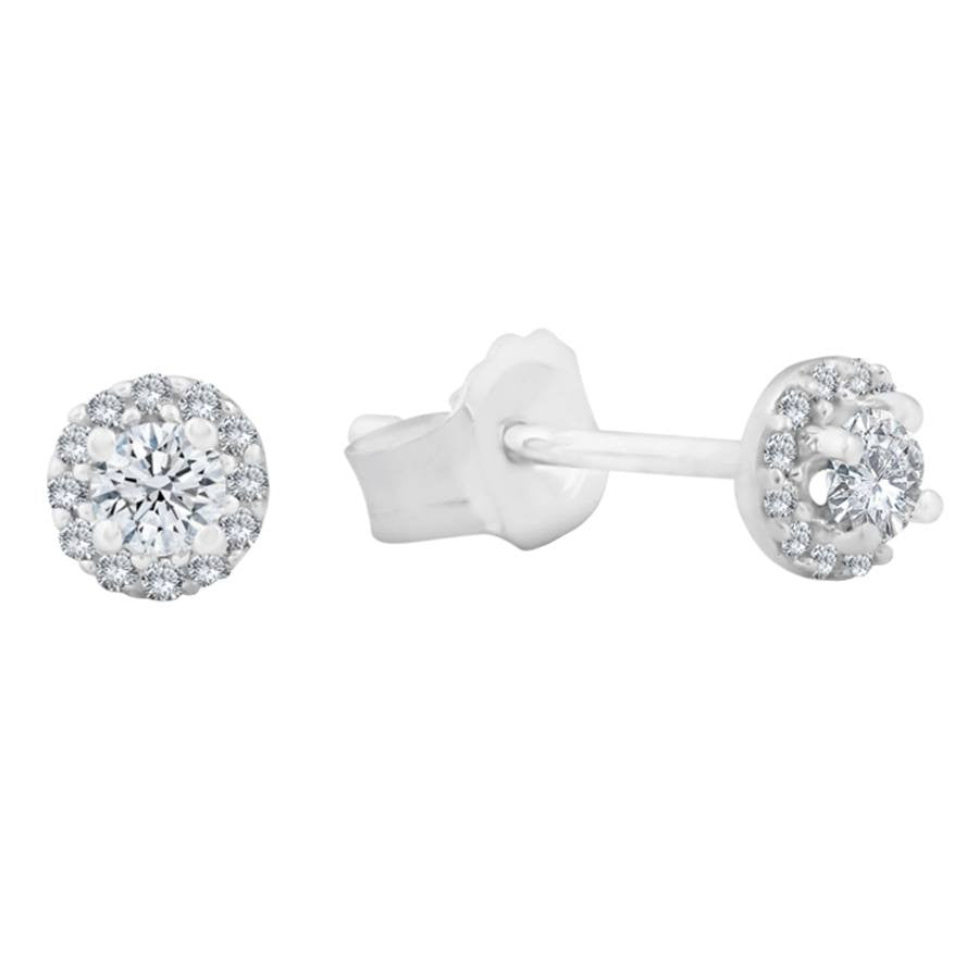 Diamond Halo Earrings, 0.22 Carat on Solid 10k White Gold